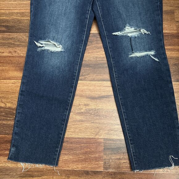 Old Navy OG Straight Jeans Size 10 High Rise Blue Ripped Ankle Smooth Pockets - Picture 2 of 10